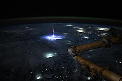 Third place: A gigantic jet photographed from the International Space Station by astronaut Nichole Ayers. Attribution: public domain